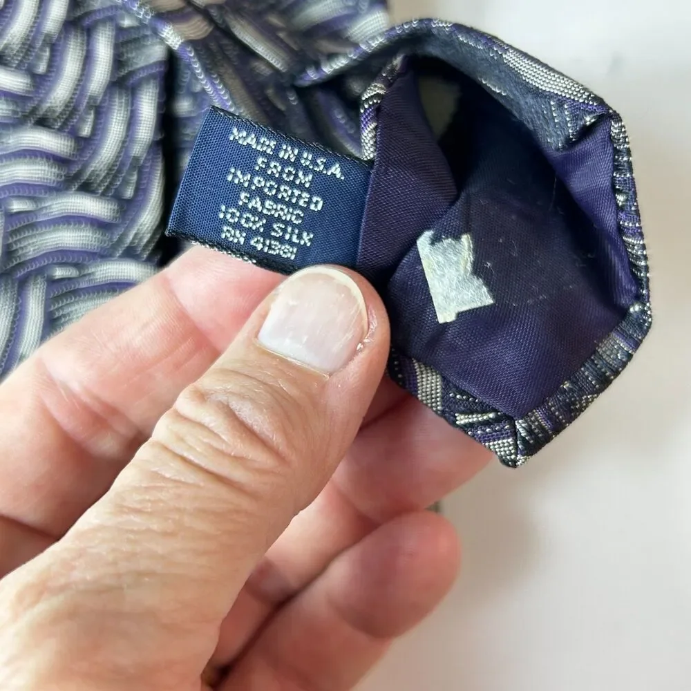 Polo Ralph Lauren Men's NWT Gray Purple Geo Weave Print 100% Silk Long Tie